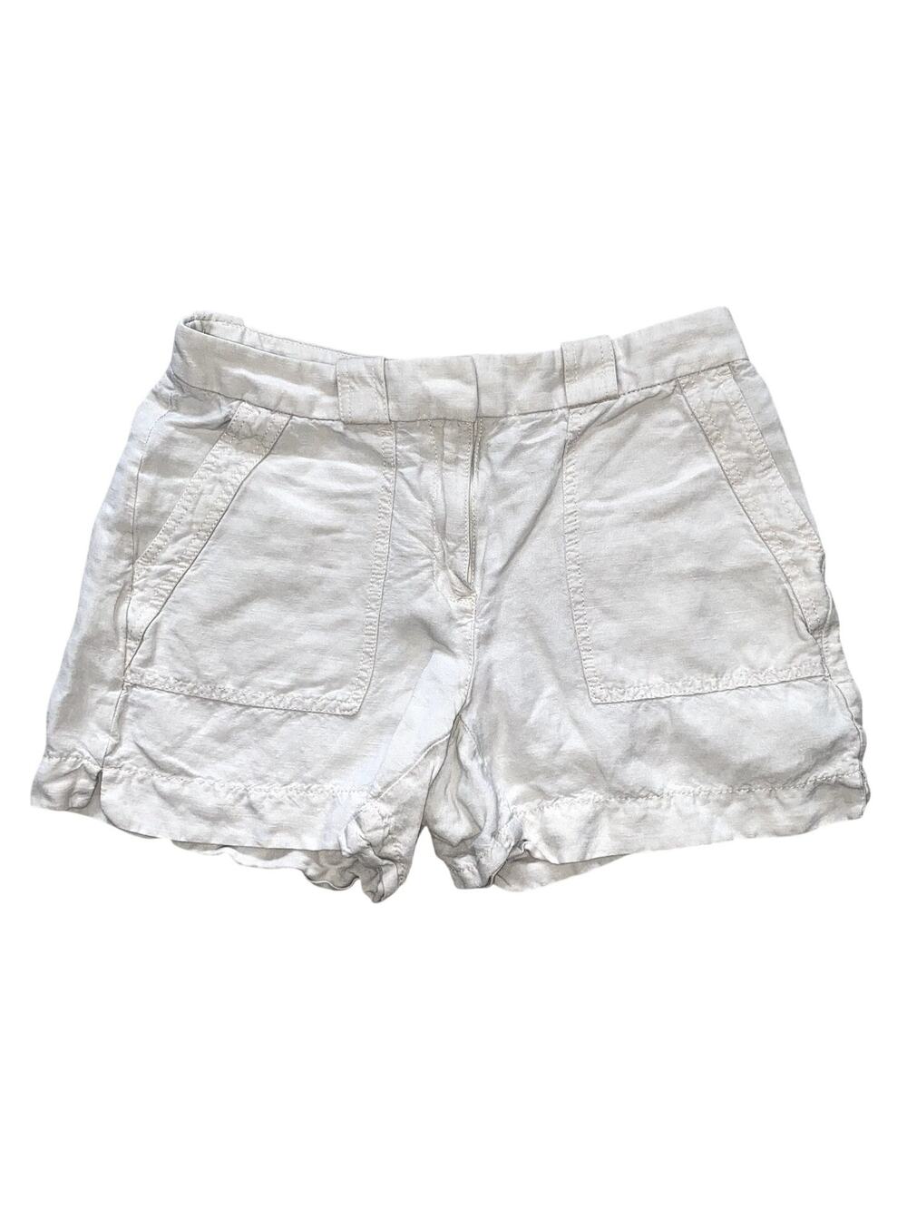 White House Black Market Ivory Linen Rayon Blend Shorts Women's Size 4